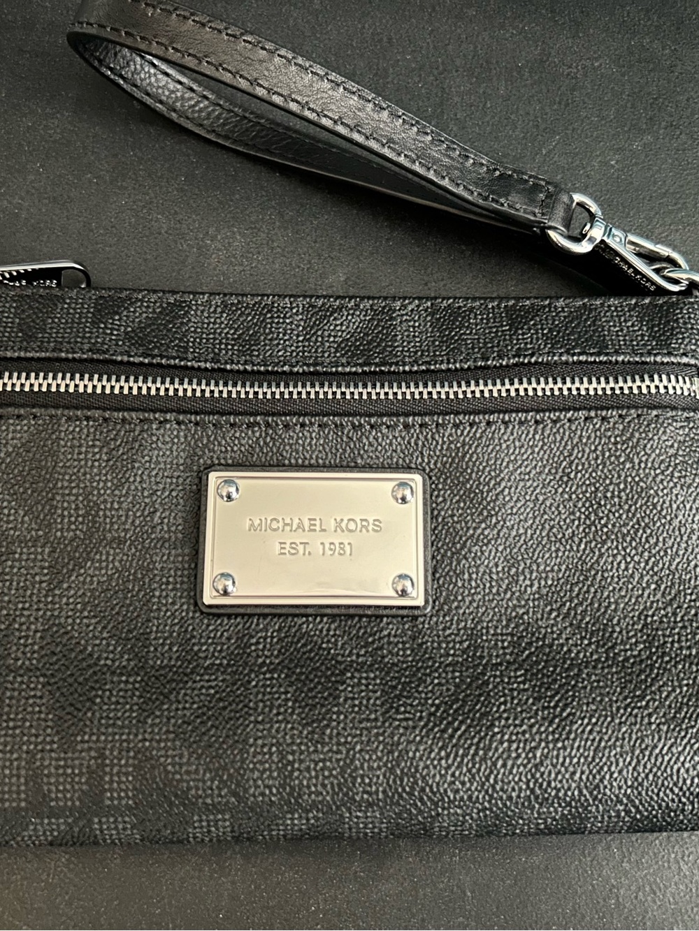 Michael Kors MK black leather monogram wristlet NWOT